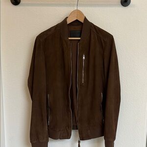 All Saints Brown Bomber Jacket with Suede Finish